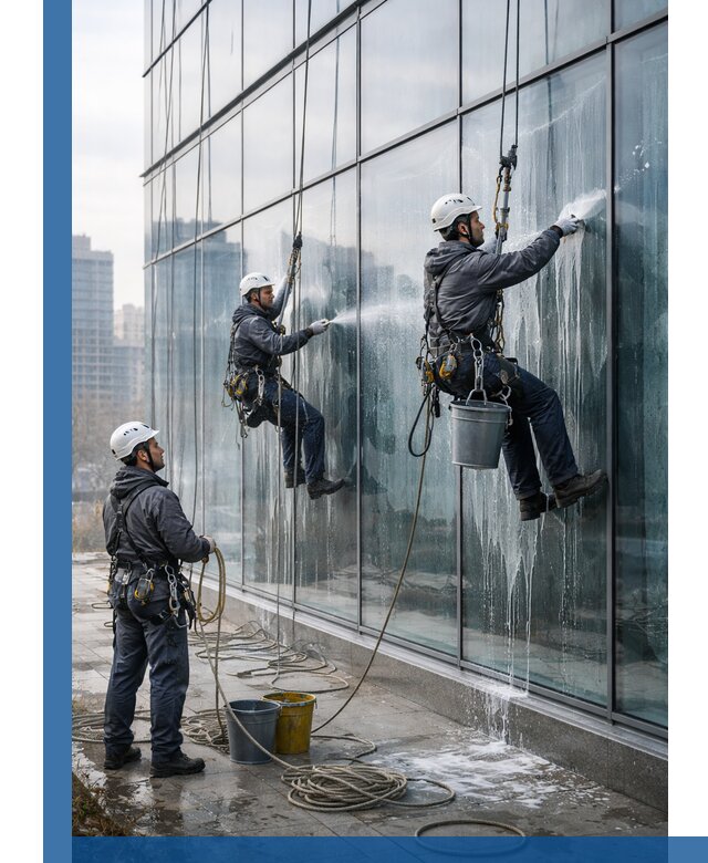 Промышленная мойка панорамных окон на высоте в Верхнем Уфалее