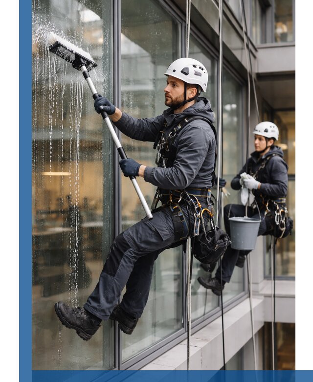 Профессиональная мойка витражей промышленными альпинистами в Верхнем Уфалее