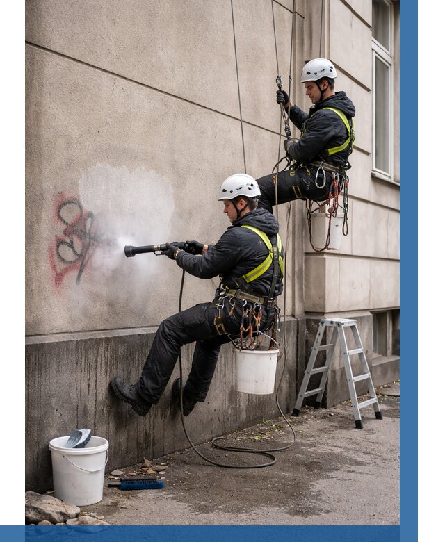 Удаление граффити с фасада в Верхнем Уфалее от 4605 р. | ВЫСОТНИК-Врф