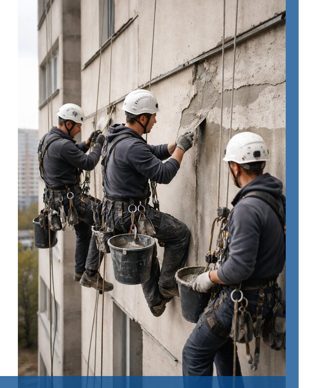 Ремонт бетонных элементов фасада в Верхнем Уфалее от 2559 р. | ВЫСОТНИК-Врф