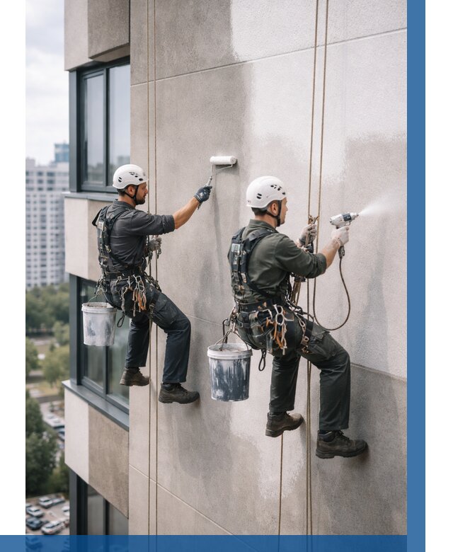 Покраска фасада альпинистами в Верхнем Уфалее от 307 р. | ВЫСОТНИК-Врф