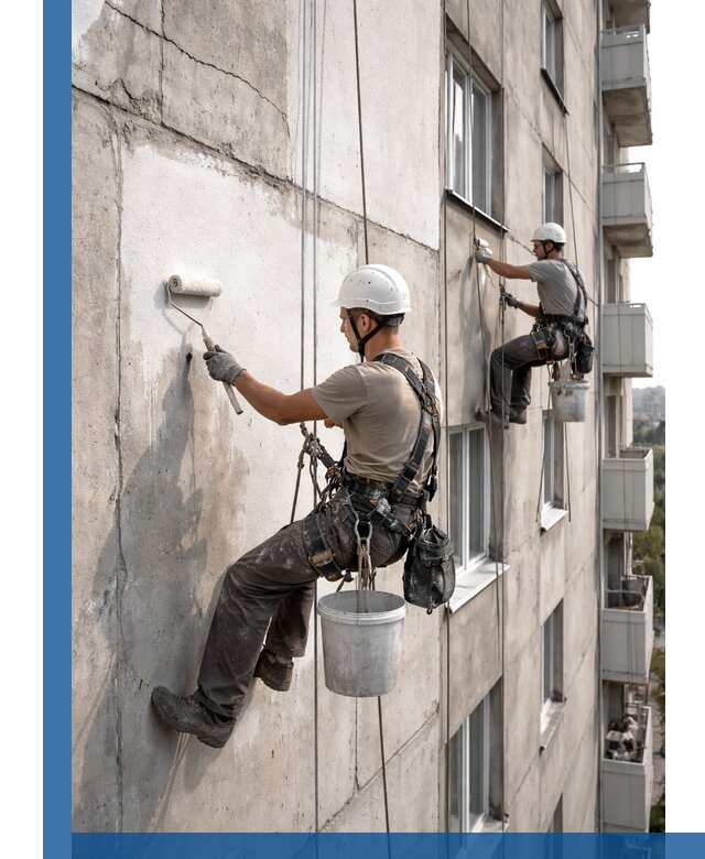 Покраска бетонного фасада в Верхнем Уфалее для жилых и промышленных объектов