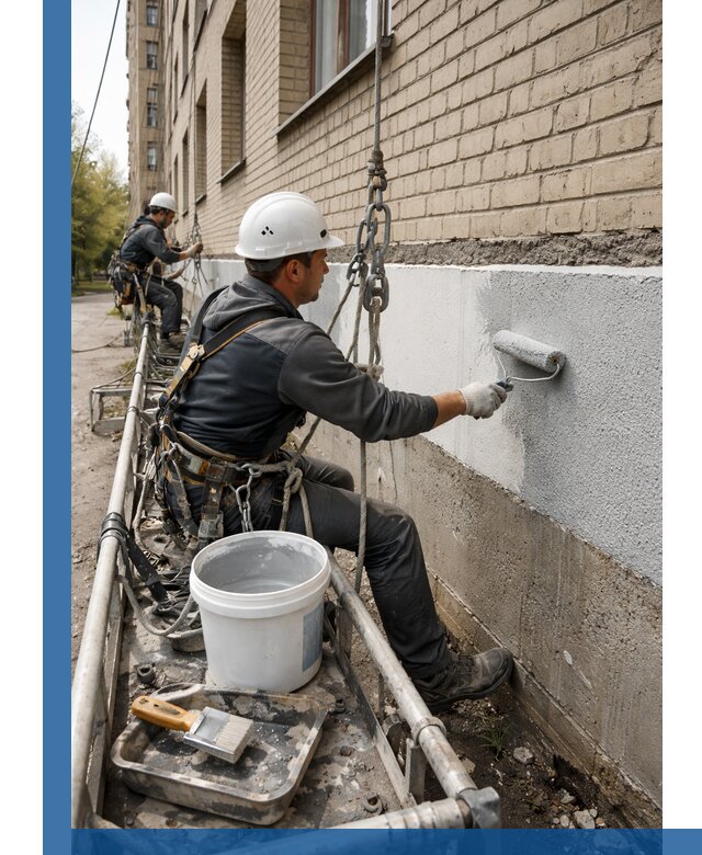 Окраска цоколя здания в Верхнем Уфалее профессионально и надежно