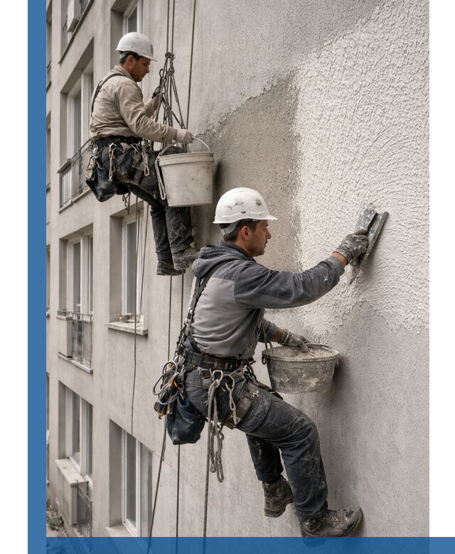 Нанесение декоративной штукатурки короед на фасад в Верхнем Уфалее