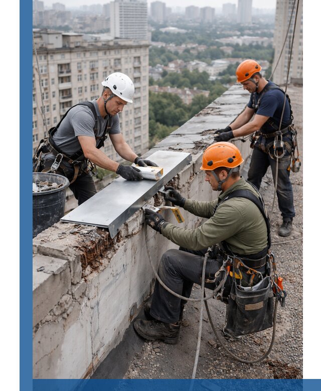 Ремонт парапета на кровле в Верхнем Уфалее, высотные работы с гарантией