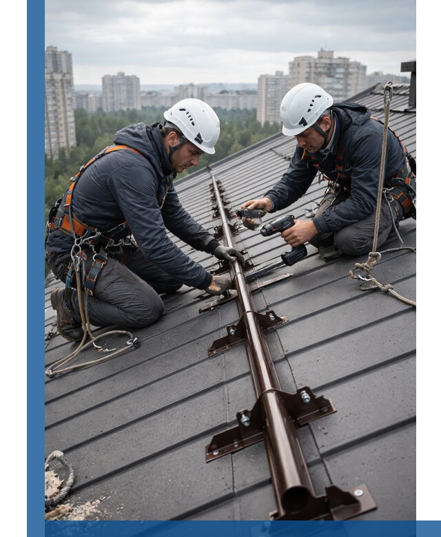 Монтаж снегозадержателей на кровле зданий в Верхнем Уфалее под ключ