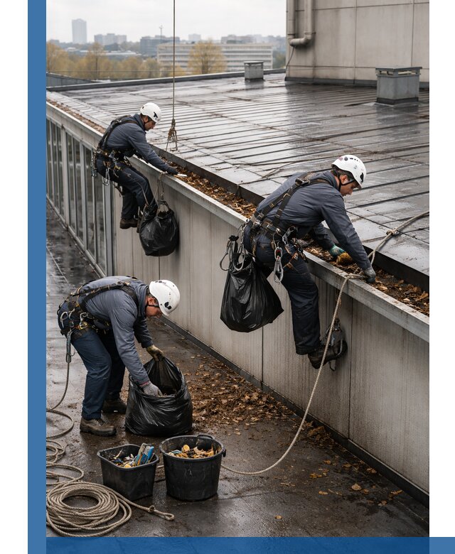 Очистка кровли по периметру в Верхнем Уфалее силами промышленных альпинистов