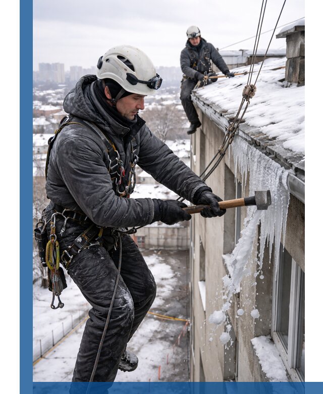 Сбивание и удаление сосулек с крыши в Верхнем Уфалее безопасно