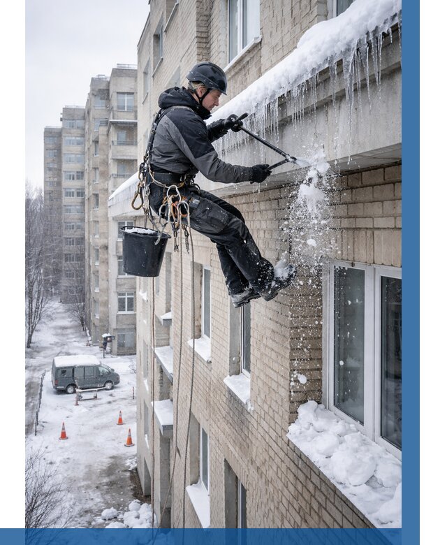 Удаление наледи с карнизов в Верхнем Уфалее от 358 р. | ВЫСОТНИК-Врф