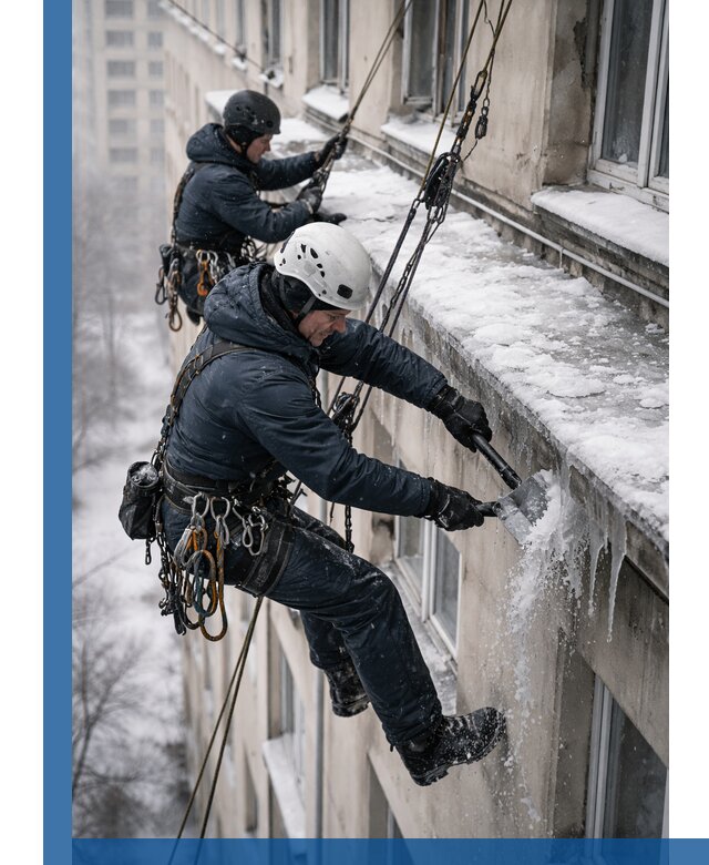 Удаление наледи и сосулек с карнизов в Верхнем Уфалее профессионально