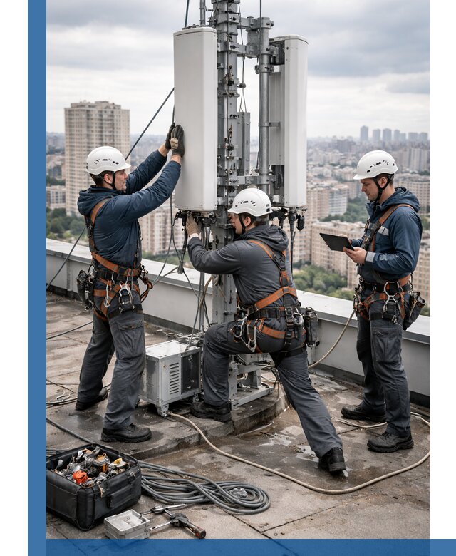 Монтаж антенн связи на крыше в Верхнем Уфалее с вводом в эксплуатацию