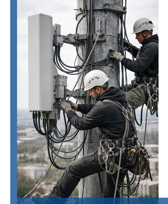 Монтаж оборудования связи на мачте в Верхнем Уфалее с пусконаладкой