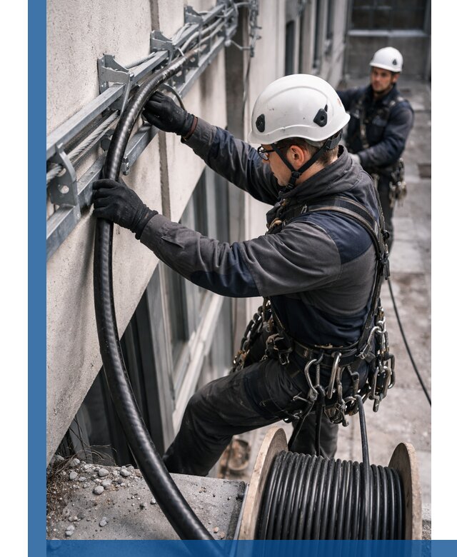 Протяжка кабеля питания на высоте в Верхнем Уфалее с гарантией безопасности и качества