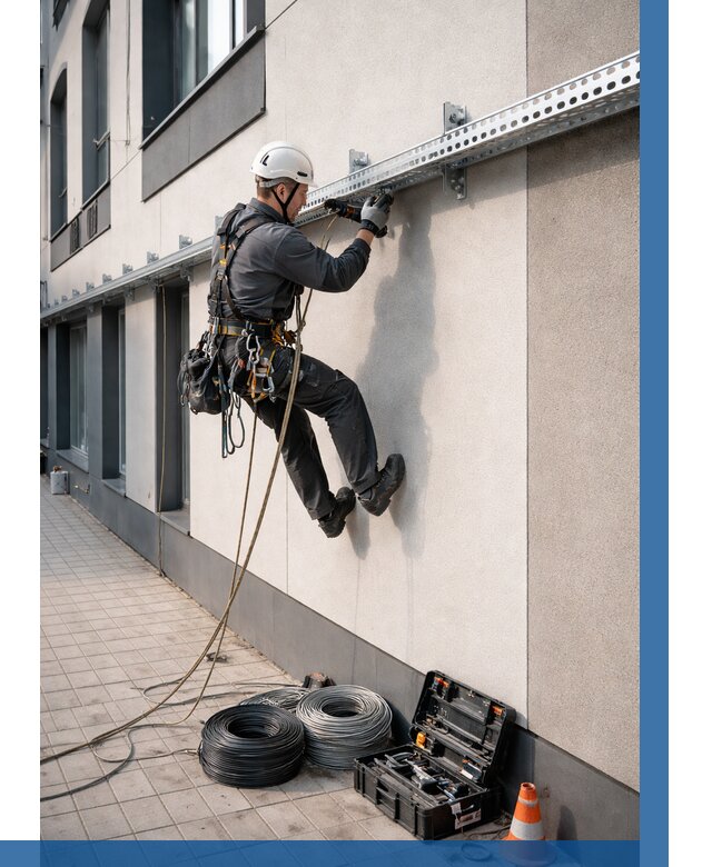 Монтаж кабельных лотков на фасаде в Верхнем Уфалее от 1228 р. | ВЫСОТНИК-Врф