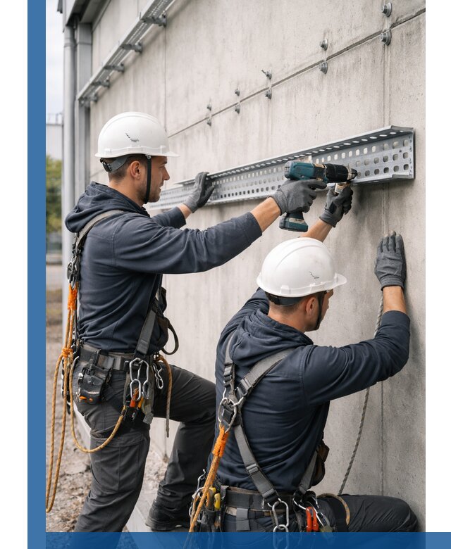 Монтаж кабельных лотков на фасаде зданий в Верхнем Уфалее с гарантией