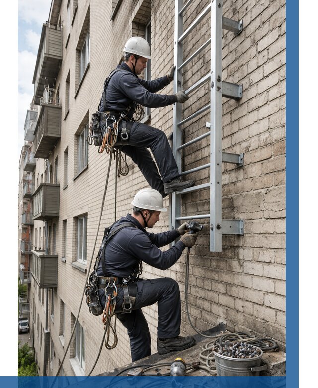 Монтаж пожарной лестницы в Верхнем Уфалее от 25585 р заказать у ВЫСОТНИК-Врф