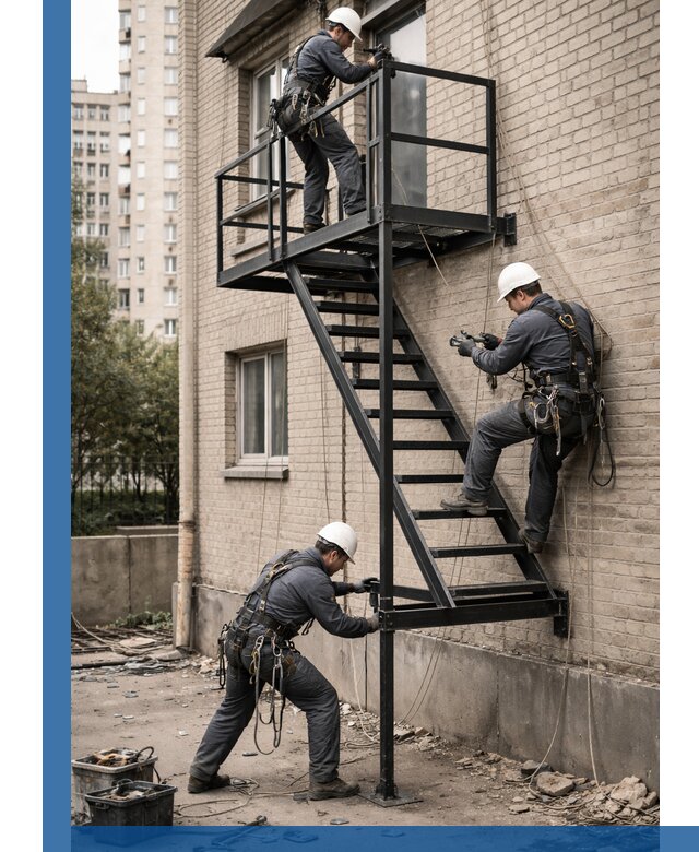 Монтаж пожарной лестницы в Верхнем Уфалее, установка и крепление