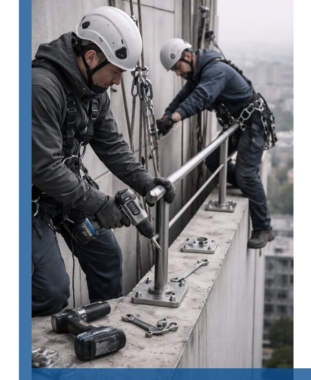 Монтаж перил на высоте в Верхнем Уфалее для жилых и промобъектов