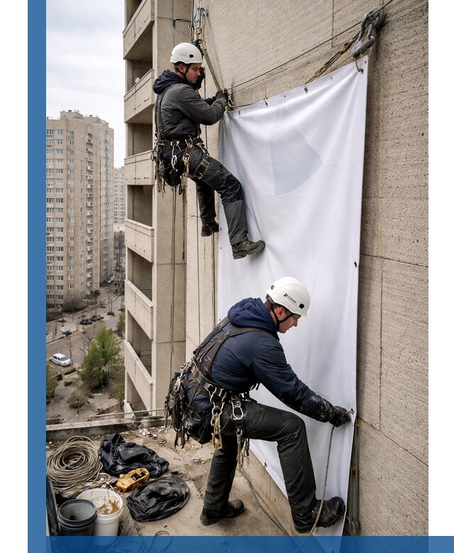 Профессиональный монтаж баннеров на фасаде в Верхнем Уфалее