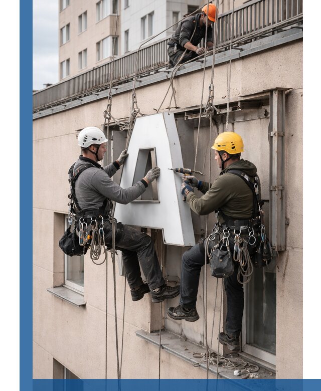 Ремонт и восстановление наружных вывесок на высоте в Верхнем Уфалее