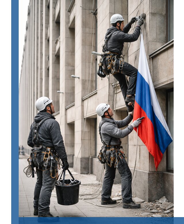 Профессиональная установка флагов на фасаде в Верхнем Уфалее