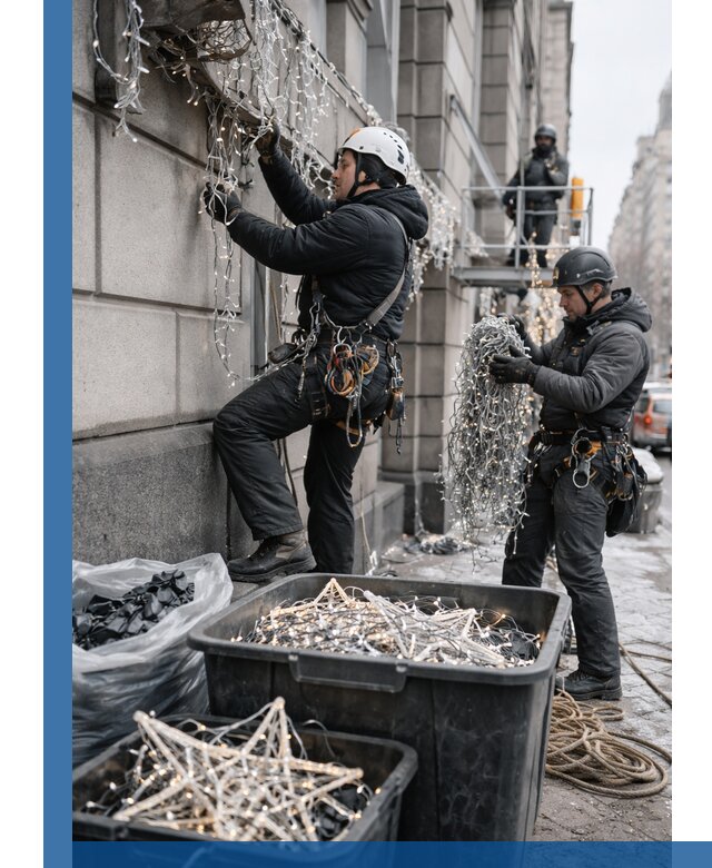 Демонтаж новогоднего оформления и гирлянд в Верхнем Уфалее