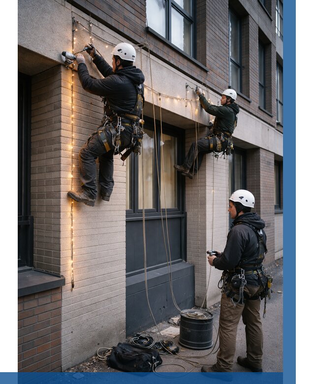 Монтаж гирлянд на фасаде в Верхнем Уфалее от 3582 р. | ВЫСОТНИК-Врф