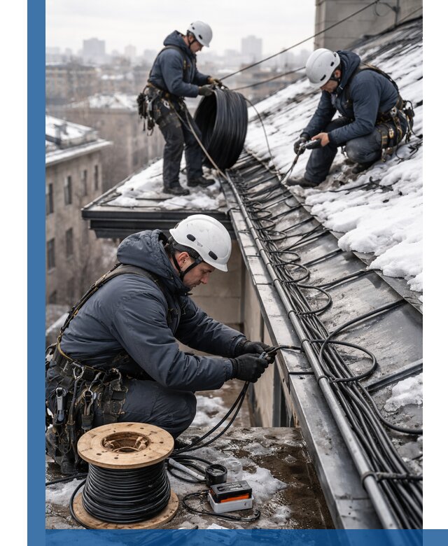 Монтаж греющего кабеля на кровле в Верхнем Уфалее под ключ