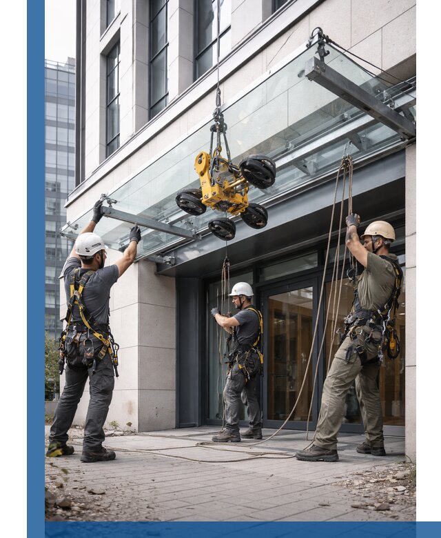 Монтаж стеклянных козырьков под ключ в Верхнем Уфалее для зданий