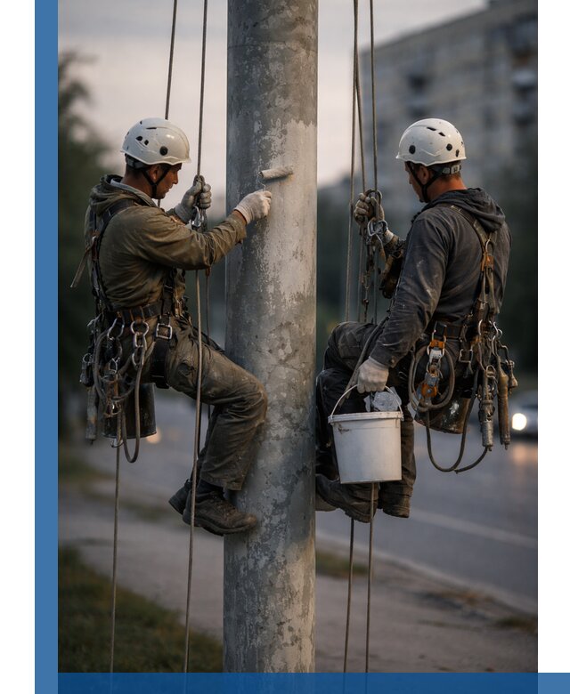 Покраска опор освещения и антикоррозийная защита в Верхнем Уфалее