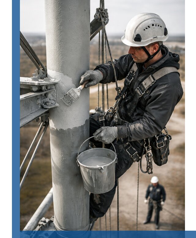 Покраска мачт связи в Верхнем Уфалее промышленными альпинистами