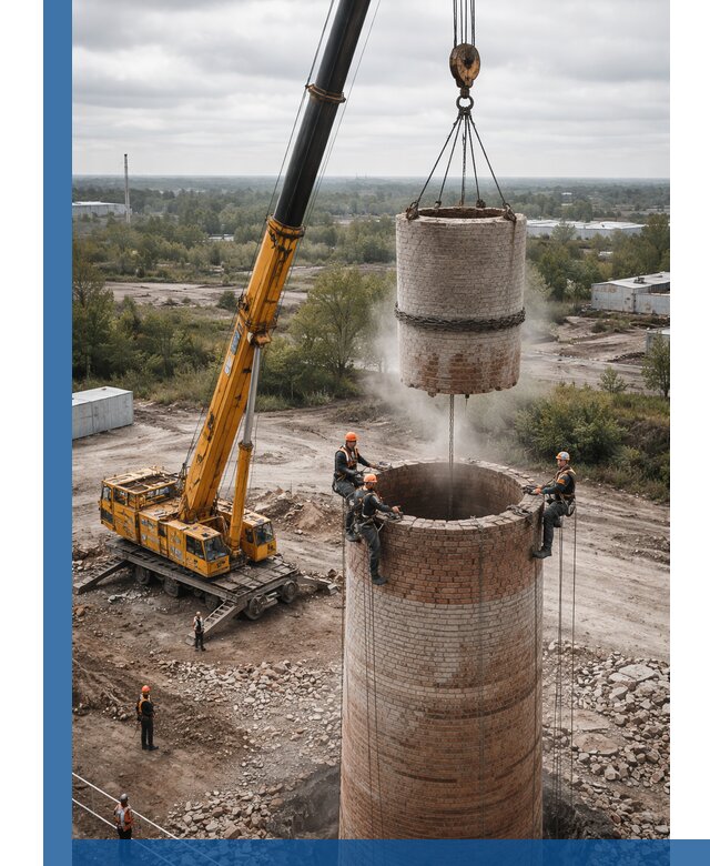Демонтаж дымовой трубы в Верхнем Уфалее с гарантиями безопасности