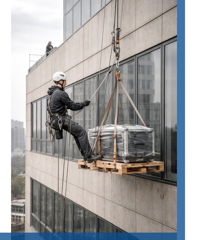 Спуск груза по фасаду в Верхнем Уфалее от 3582 р. | ВЫСОТНИК-Врф