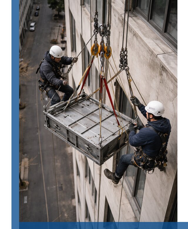 Спуск и подъем грузов по фасаду в Верхнем Уфалее для зданий