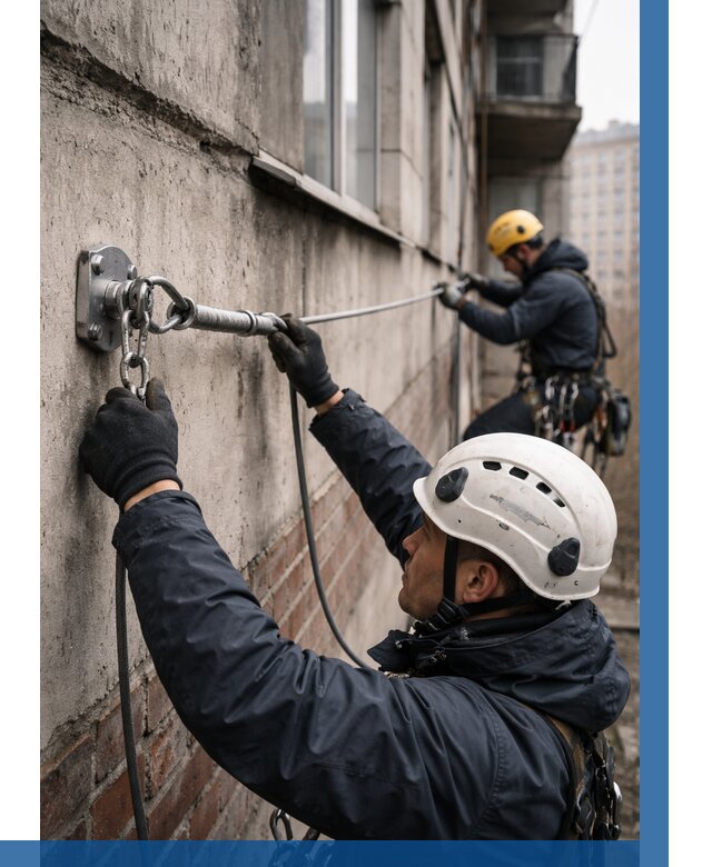 Монтаж анкерных линий в Верхнем Уфалее от 3070 р. | ВЫСОТНИК-Врф