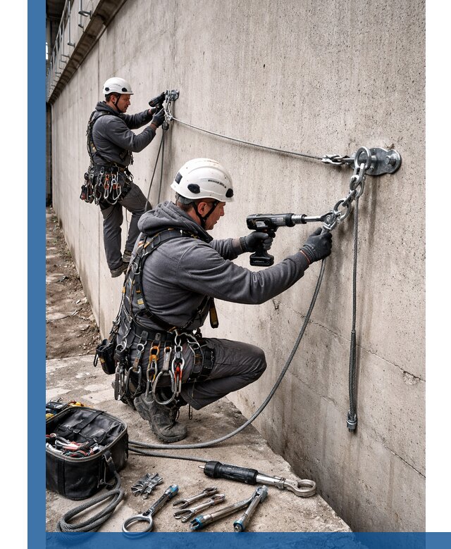 Монтаж анкерных линий высотной безопасности в Верхнем Уфалее